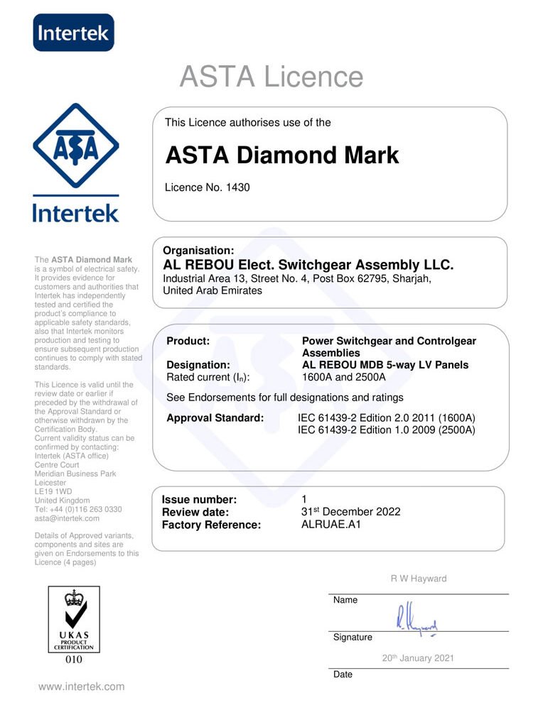 ASTA Diamond Licensed Factory 1430